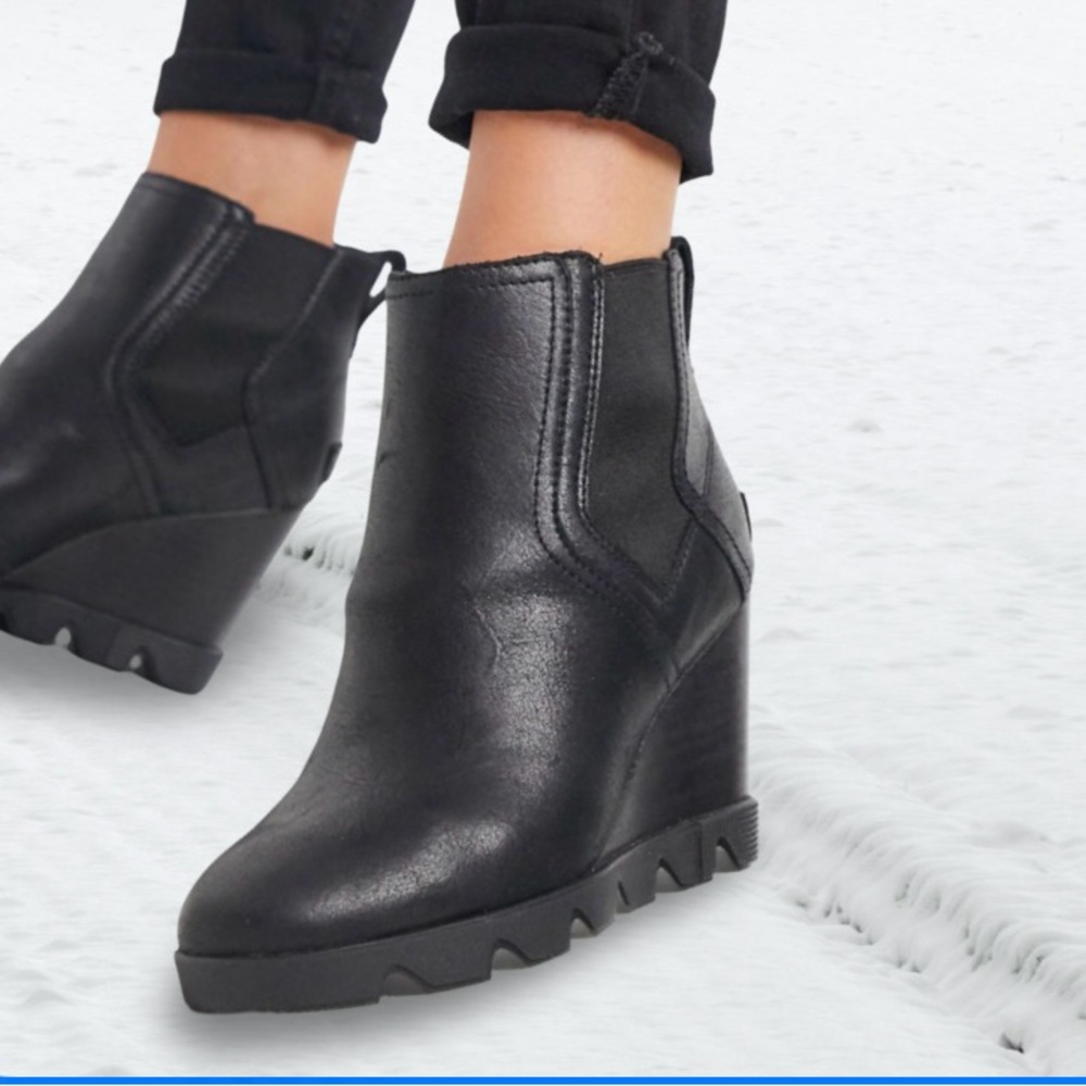 SOREL NWT WATERPROOF JOAN UPTOWN CHELSEA LUG BOOTS IN BLACK LEATHER 7.5 FIRM - Picture 8 of 10